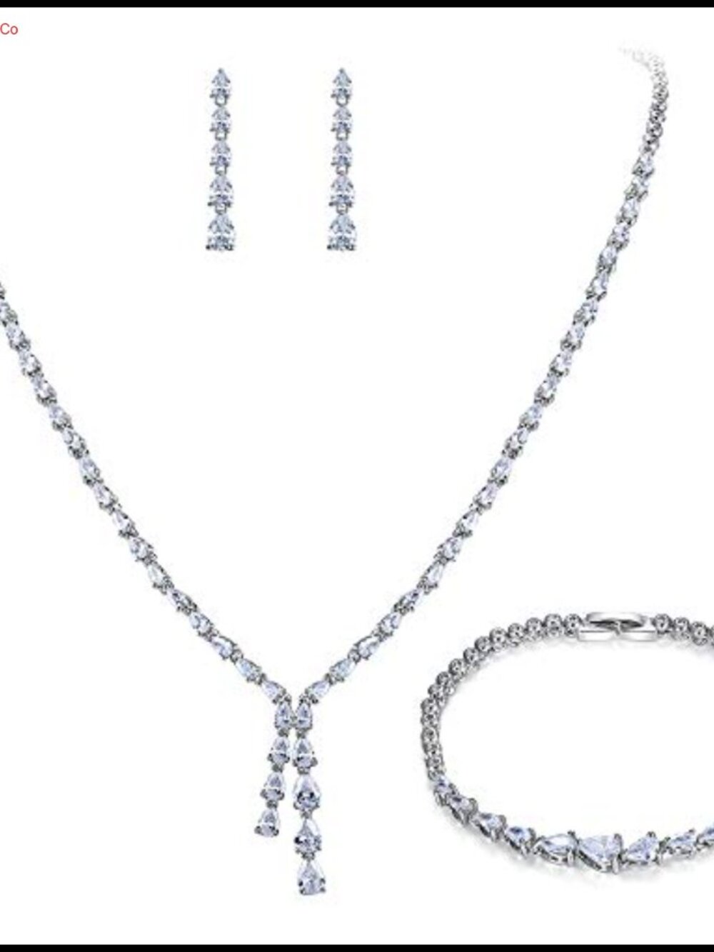 Cubic Zirconia Floral Teardrop Necklace Earrings Bracelet Bridal Jewelry Set